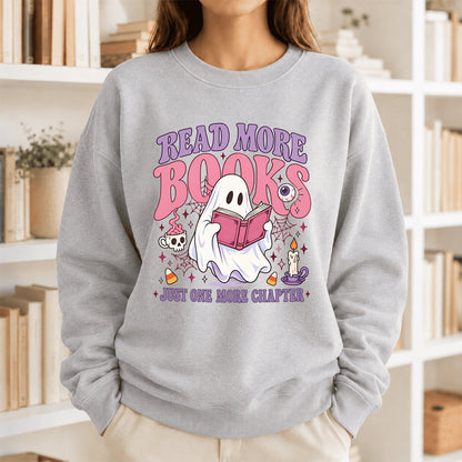 Read More Books Printed Sweatshirt | Halloween Book Lover Gift Sport Grey