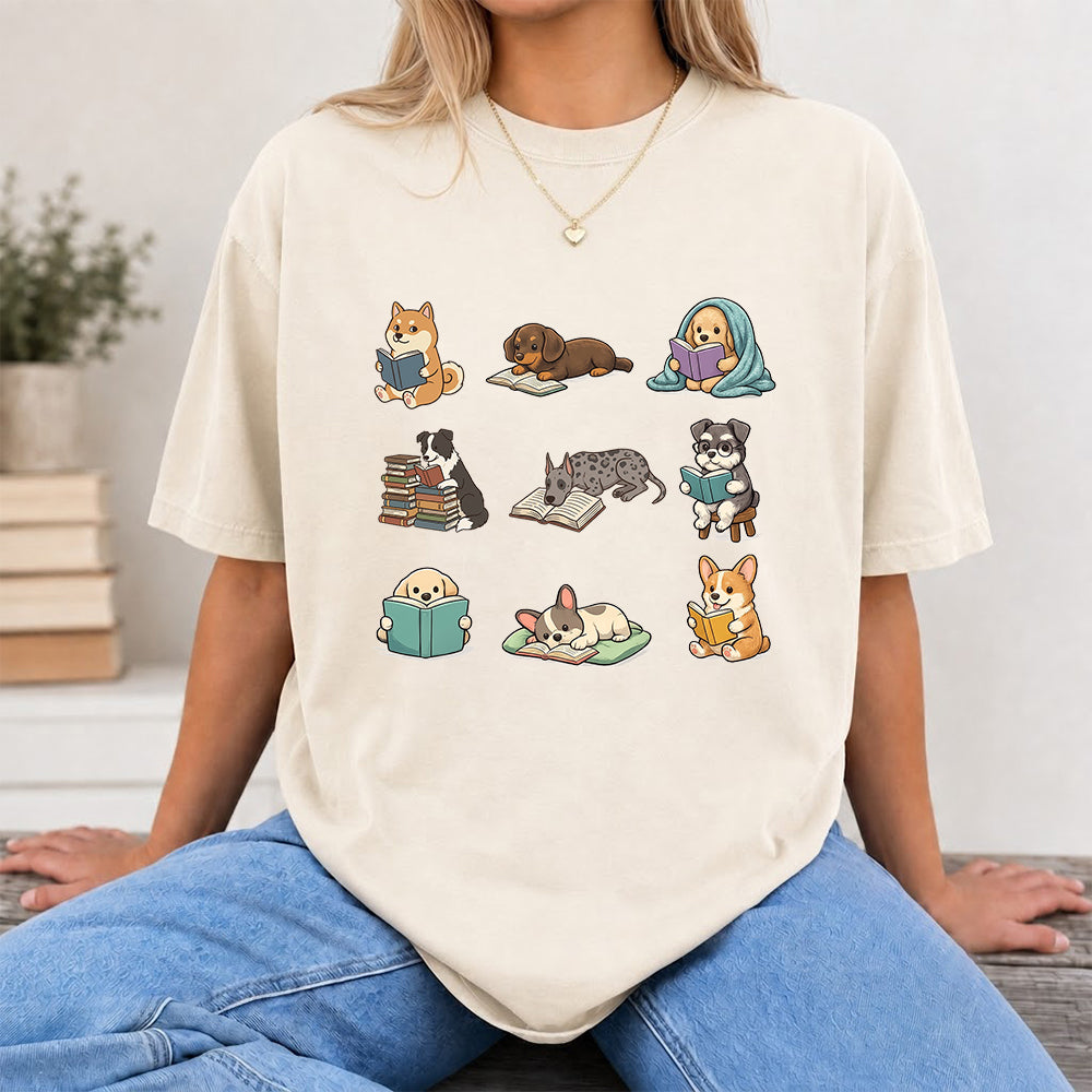 Funny Dogs Reading Softstyle T-Shirt | Book Lover Gift Natural