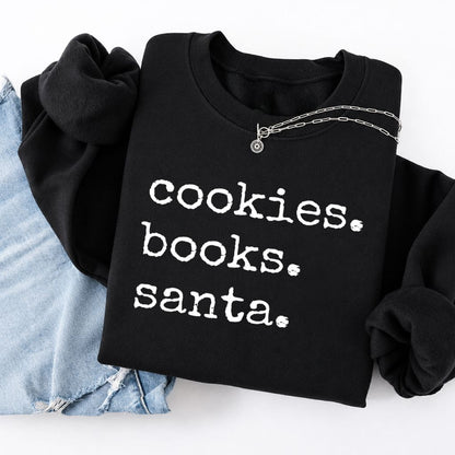 Cookies Books Santa Softstyle Sweatshirt | Christmas Book Lover Gift Black