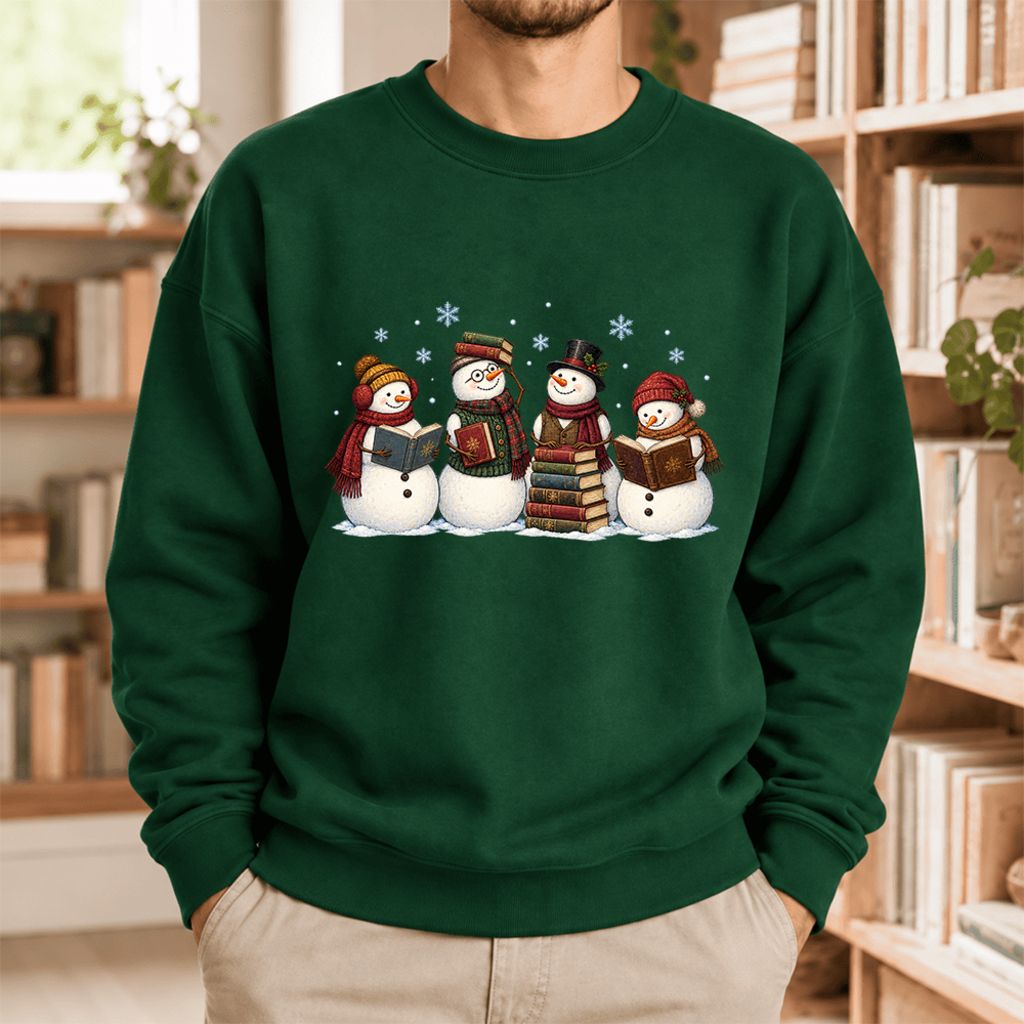 Bookish Snowman Club Softstyle Sweatshirt | Christmas Book Lover Gift Forest Green