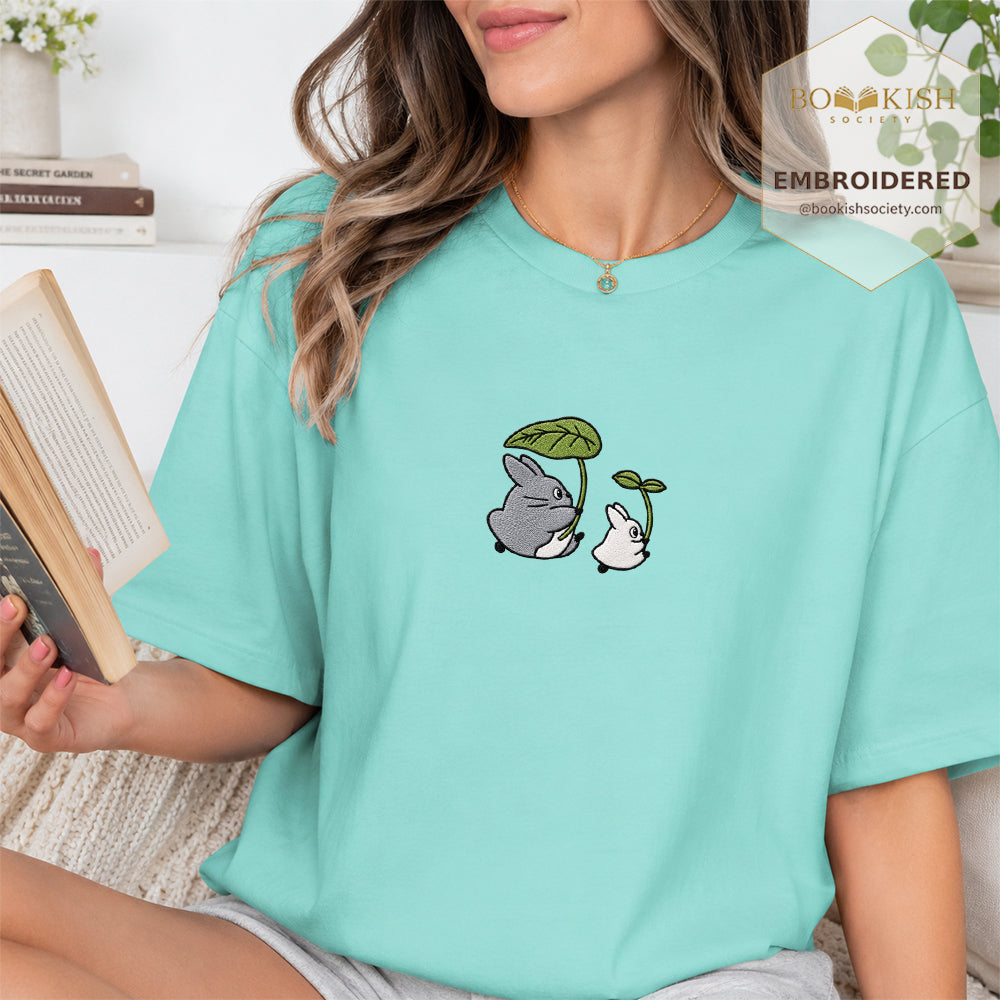 Embroidered Forest Spirits and Flowers Comfort Color® T-shirt Book Lover Gift Chalky Mint