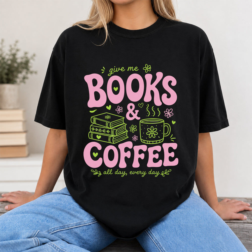 Books and Coffee Softstyle T-Shirt | Book Lover Gift Black