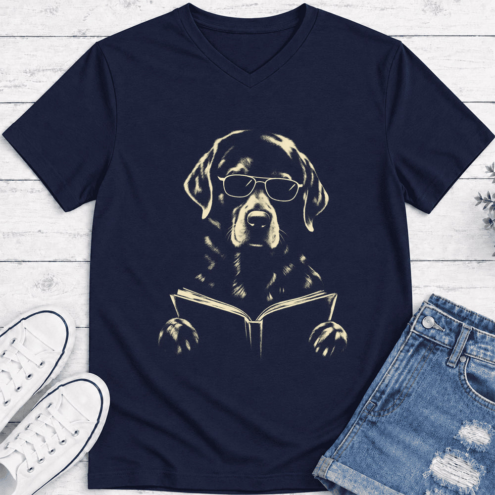 Labrador Retriever Reading Book Ultra-Soft V-Neck | Dog Mom Reader Gift Navy