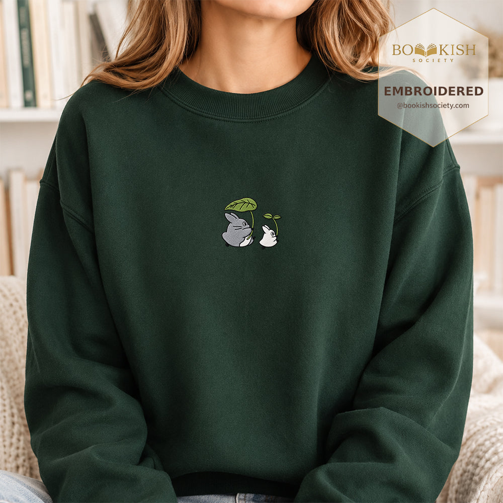 Forest Spirits and Flowers Embroidered Sweatshirt | Reader Gift Forest Green