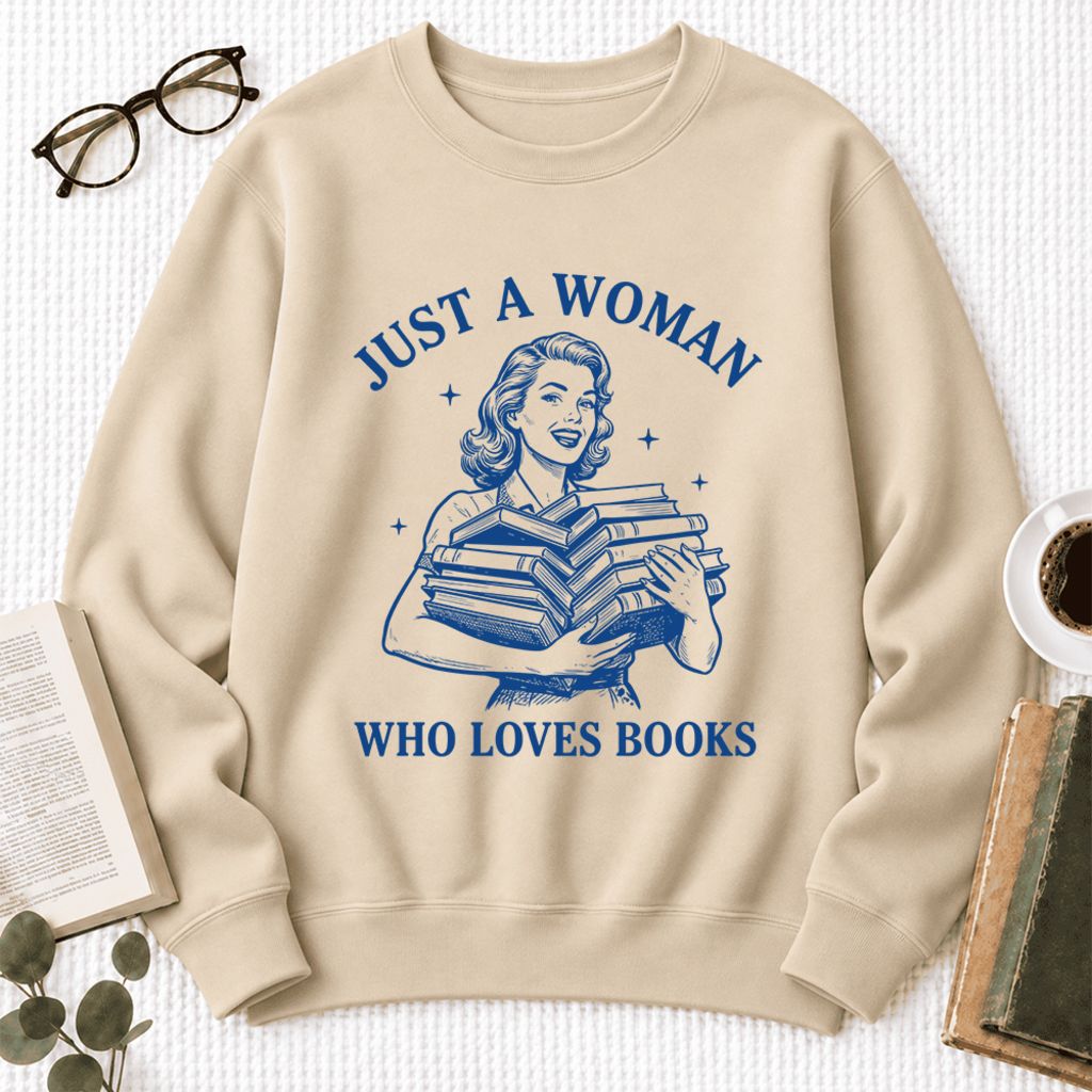 Just A Woman Who Loves Books Softstyle Sweatshirt | Reader Gift Sand