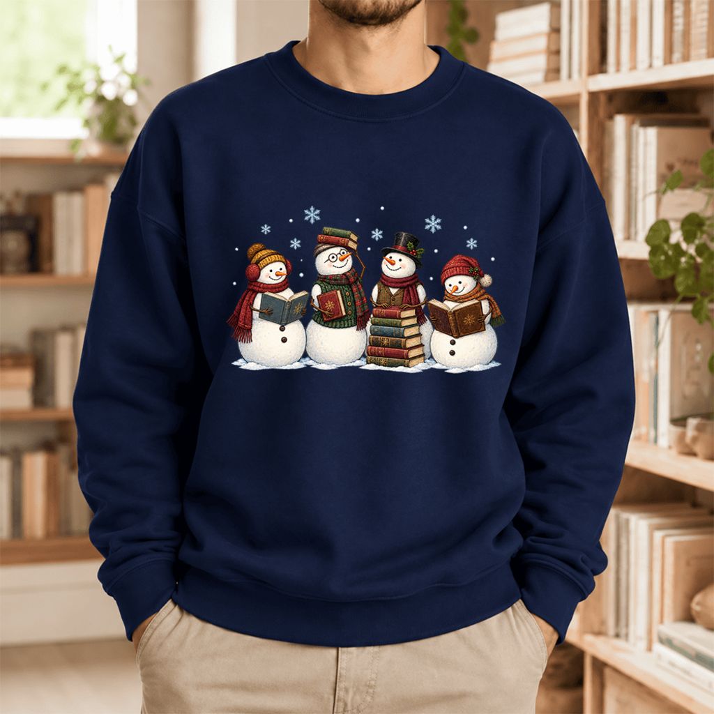 Bookish Snowman Club Softstyle Sweatshirt | Christmas Book Lover Gift Navy