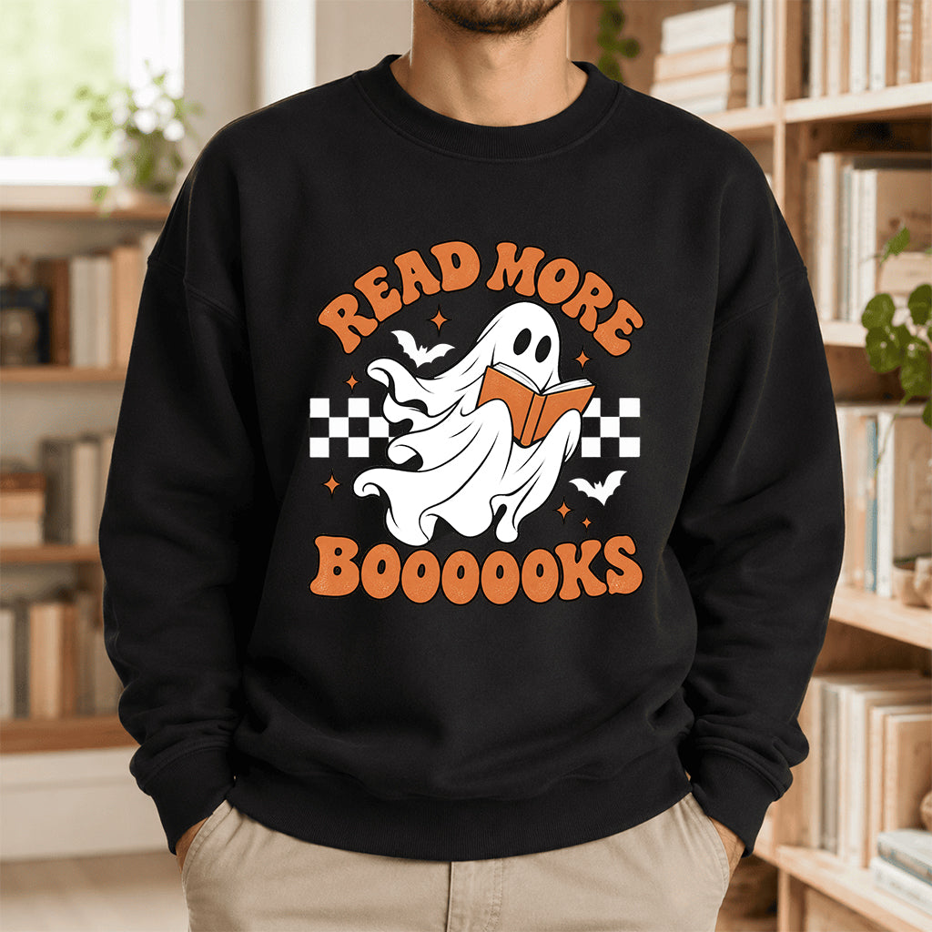 Read More Books Ghost Printed Sweatshirt | Halloween Book Lover Gift Black