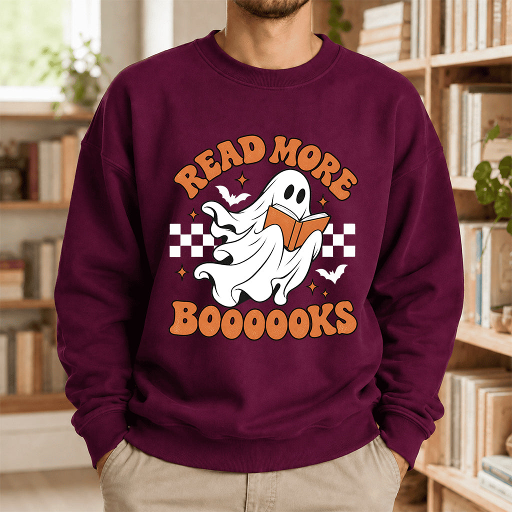 Read More Books Ghost Printed Sweatshirt | Halloween Book Lover Gift Maroon