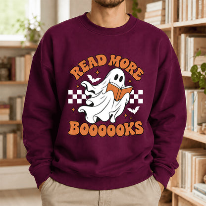 Read More Books Ghost Printed Sweatshirt | Halloween Book Lover Gift Maroon