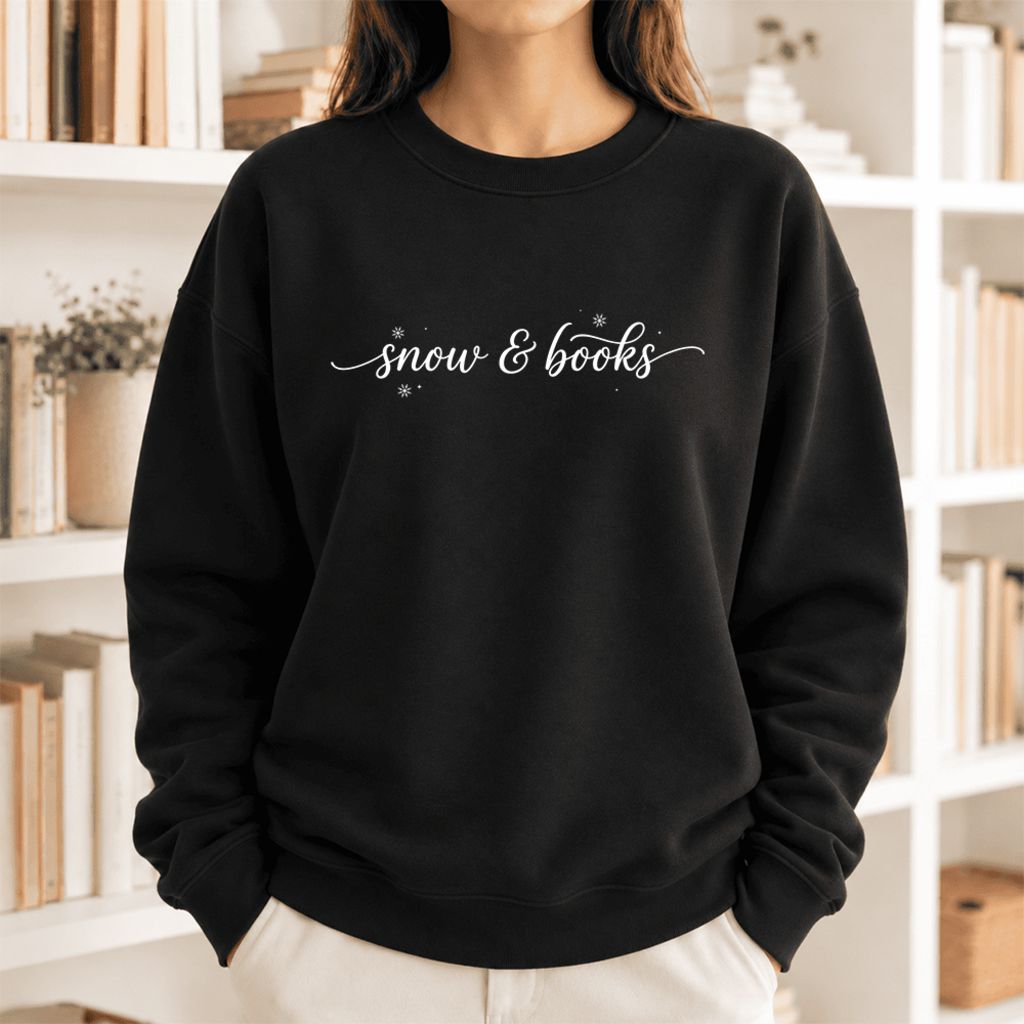 Snow & Books Softstyle Sweatshirt | Christmas Book Lover Gift Black