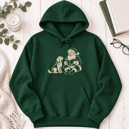 Funny Dog With Santa Christmas Softstyle Hoodie | Christmas Gift For Dog & Book Lover Forest Green