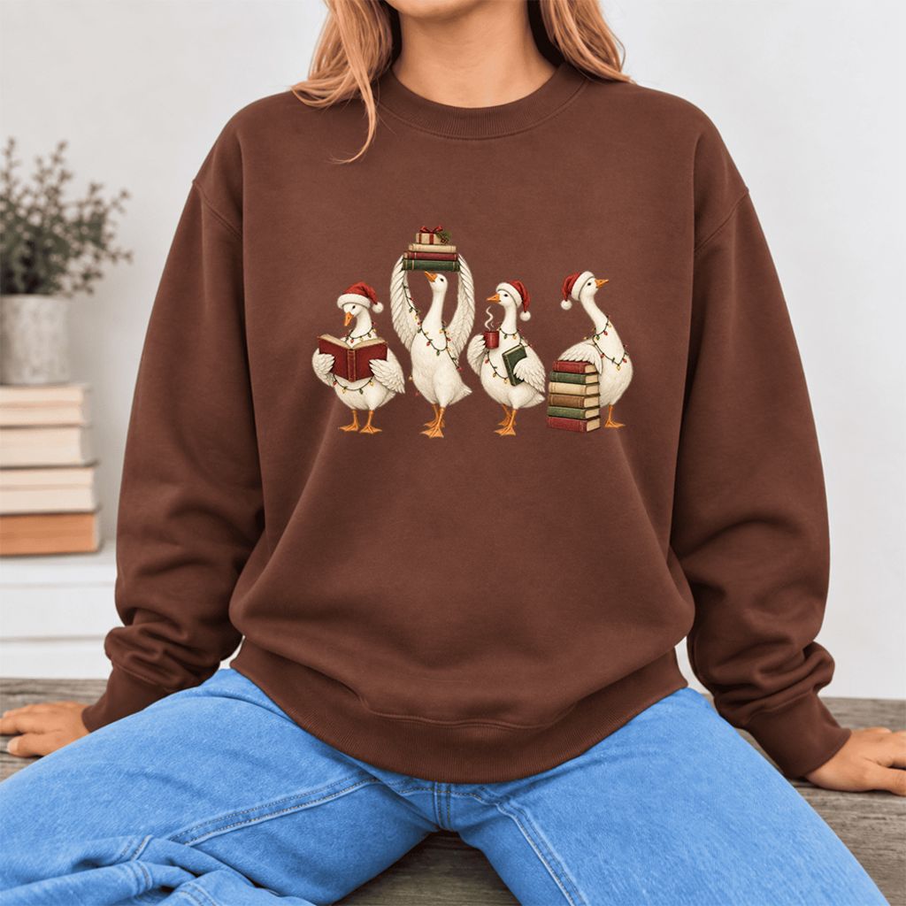 Christmas Reading Ducks Softstyle Sweatshirt | Christmas Book Lover Gift Cocoa