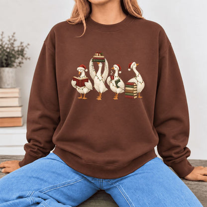Christmas Reading Ducks Softstyle Sweatshirt | Christmas Book Lover Gift Cocoa
