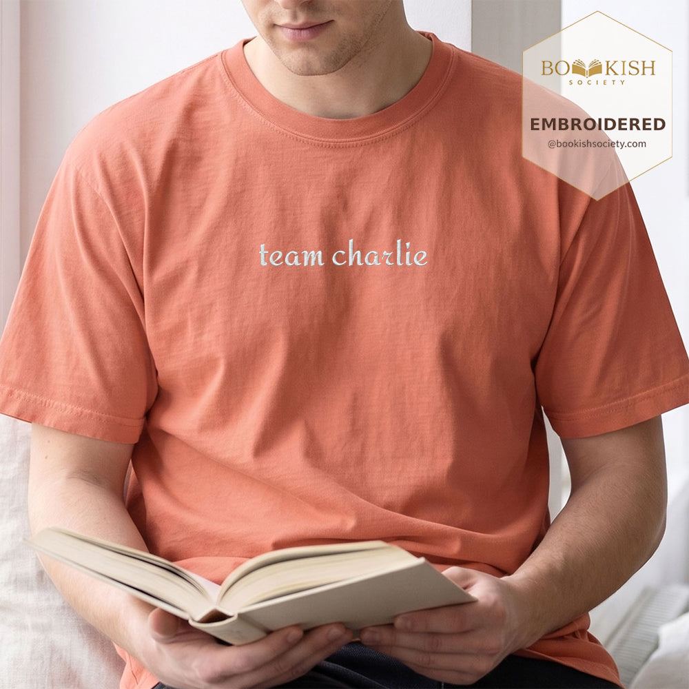 Embroidered Team Charlie Comfort Color® T-shirt Book Lover Gift Terracotta