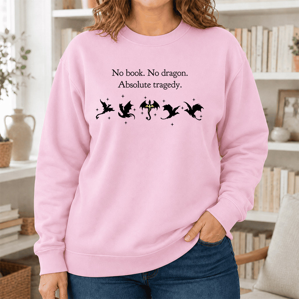 No Book No Dragon Crewneck Sweatshirt | Reader Gift Light Pink