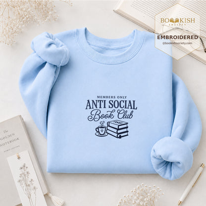 Anti-Social Book Club Embroidered Sweatshirt | Reader Gift Light Blue