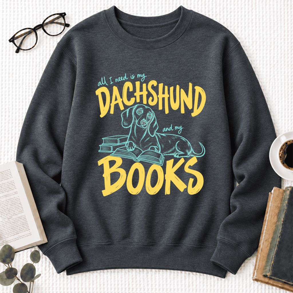 All I Need Is My Dachshund And My Books Softstyle Sweatshirt | Gift Dark Heather