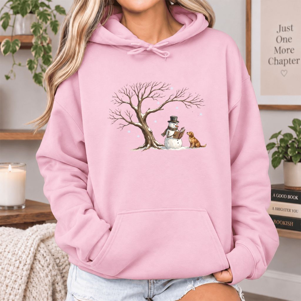 Golden Retriever And Snowman Under Tree Softstyle Hoodie | Christmas Reader Gift Light Pink