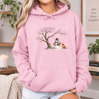 Golden Retriever And Snowman Under Tree Softstyle Hoodie | Christmas Reader Gift Light Pink