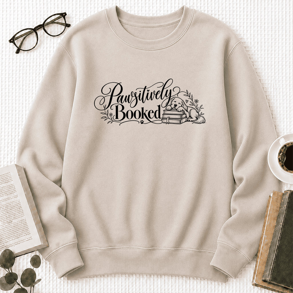 Pawsitively Booked Crewneck Sweatshirt | Dog Lover & Reader Gift Sand