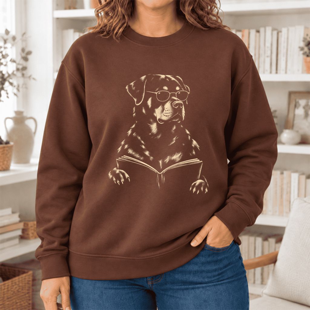 Rottweiler Reading Book Softstyle Sweatshirt | Dog Mom Reader Gift Cocoa