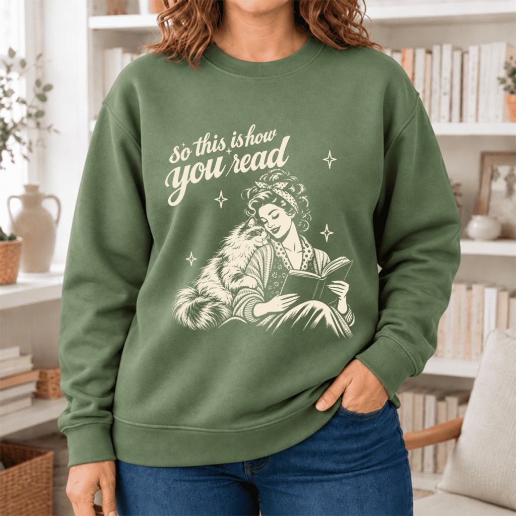 How You Read Ragdoll Softstyle Sweatshirt | Cozy Cat & Book Lover Gift Military Green
