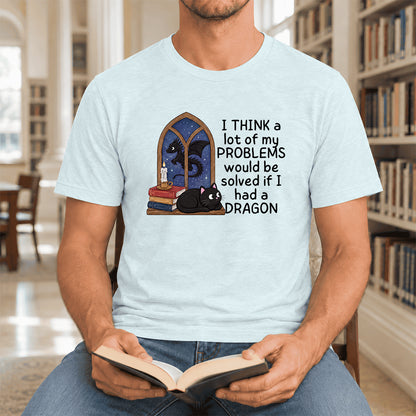 If I Could Have A Dragon Ultra-Soft Cotton T-Shirt | Fantasy Book Lover Gift Heather Ice Blue