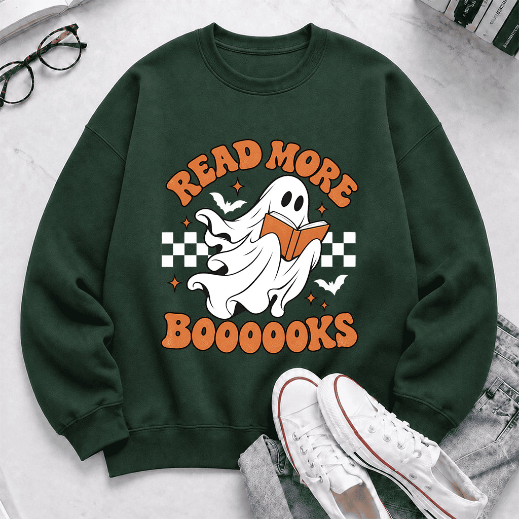 Read More Books Ghost Printed Sweatshirt | Halloween Book Lover Gift Forest Green
