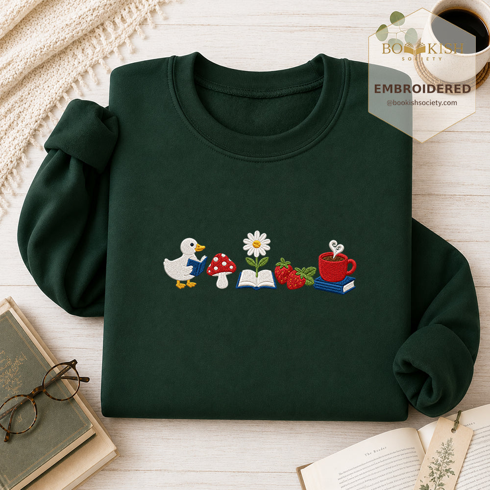 Duck Mushroom Embroidered Sweatshirt | Reader Gift Forest Green