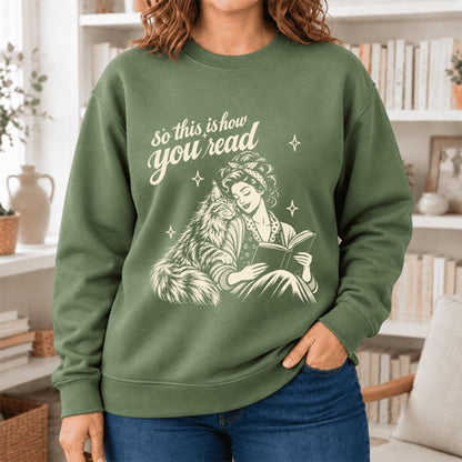 How You Read Maine Coon Softstyle Sweatshirt | Cozy Cat & Book Lover Gift Military Green