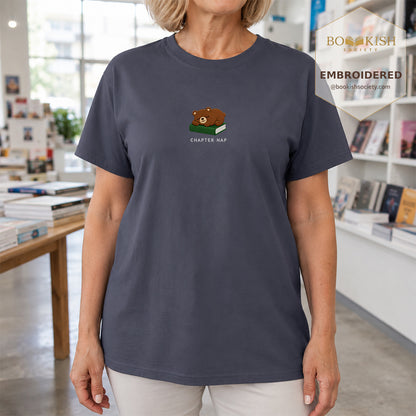 Embroidered Chapter Nap Comfort Color® T-shirt Book Lover Gift Navy
