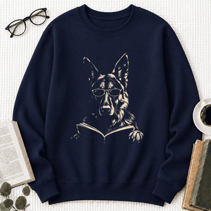 German Shepherd Reading Book Crewneck Sweatshirt | Reader Gift Navy