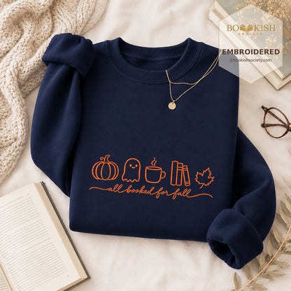 All Booked For Fall Embroidered Sweatshirt | Cozy Fall Reader Gift Navy
