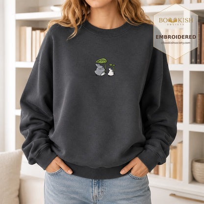 Forest Spirits and Flowers Embroidered Sweatshirt | Reader Gift Dark Heather