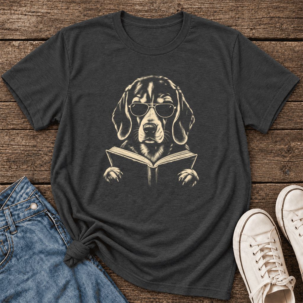 Beagle Reading Book Ultra-Soft Cotton T-Shirt | Beagle Lover Gift Dark Grey Heather