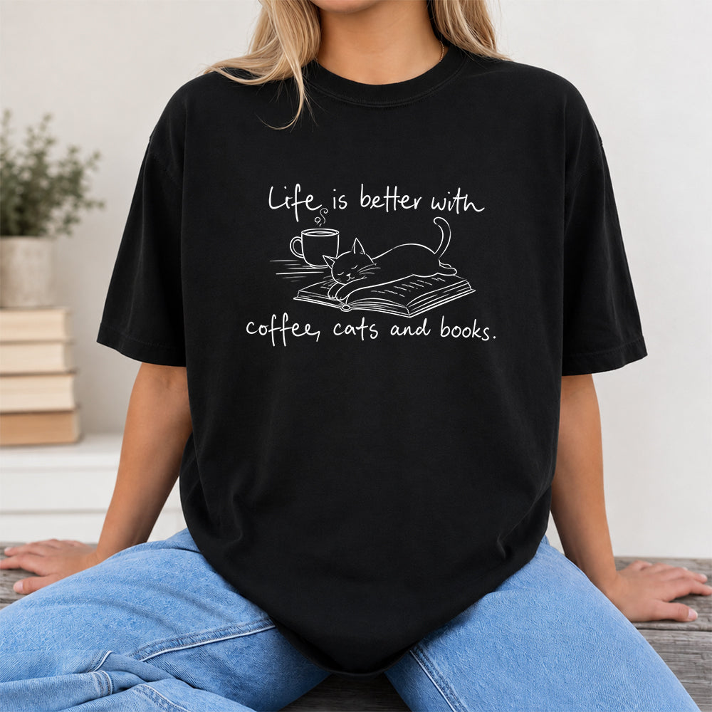 Funny Cats and Books Design Softstyle T-Shirt | Book Lover Gift Black