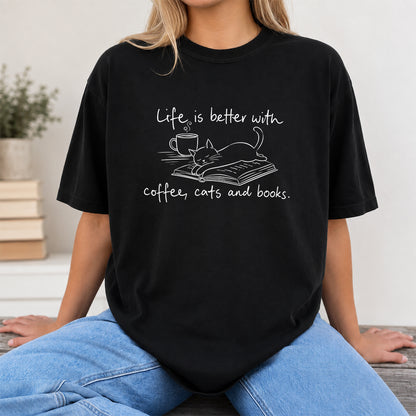 Funny Cats and Books Design Softstyle T-Shirt | Book Lover Gift Black