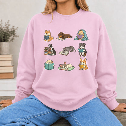 Funny Dogs Reading Crewneck Sweatshirt | Reader Gift Light Pink