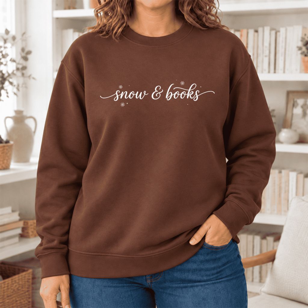 Snow & Books Softstyle Sweatshirt | Christmas Book Lover Gift Cocoa