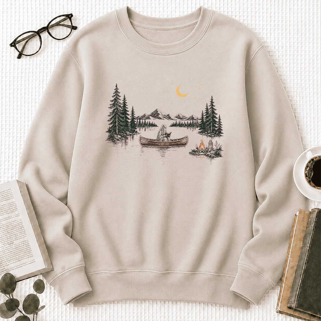 Reading Ghost On The Boat Printed Sweatshirt | Halloween Reader Gift Sand