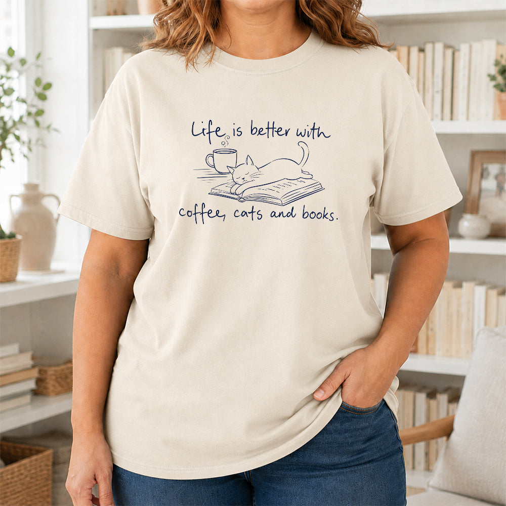 Funny Cats and Books Design Softstyle T-Shirt | Book Lover Gift Natural