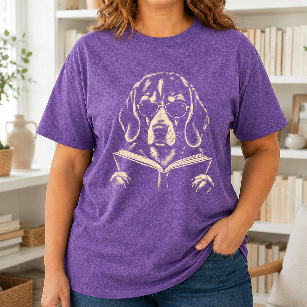Beagle Reading Book Softstyle T-Shirt | Book Lover Gift Heather Purple
