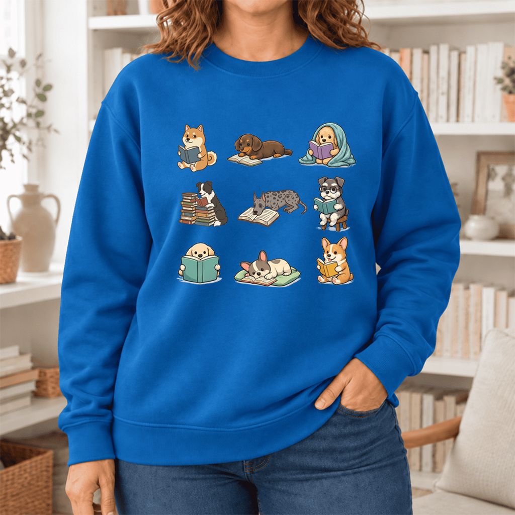 Funny Reading Dogs Embroidered Sweatshirt | Dog Mom Reader Gift Royal