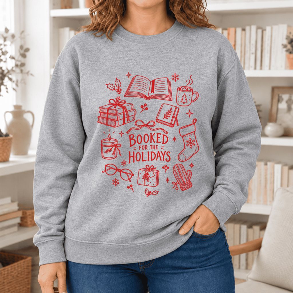 Booked For The Holidays Softstyle Sweatshirt | Christmas Book Lover Gift Sport Grey