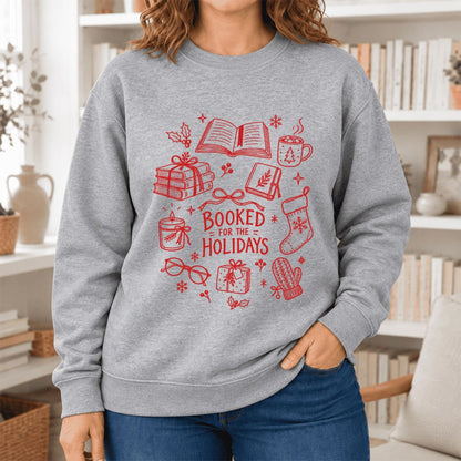 Booked For The Holidays Softstyle Sweatshirt | Christmas Book Lover Gift Sport Grey