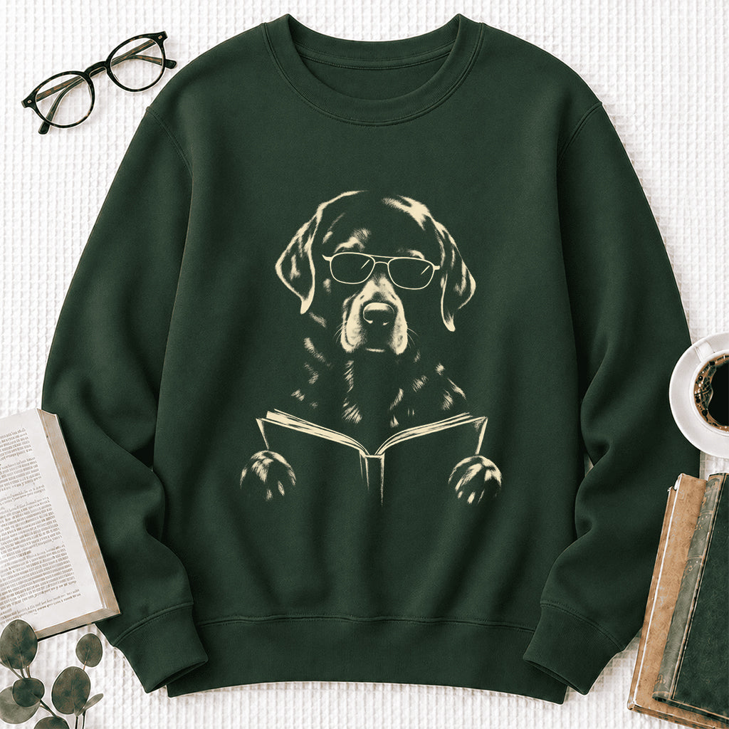 Labrador Retriever Reading Book Crewneck Sweatshirt | Reader Gift Forest Green