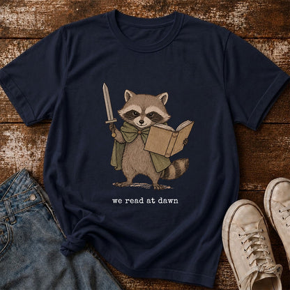 Funny Raccoon Reading Softstyle T-Shirt | Book Lover Gift Navy