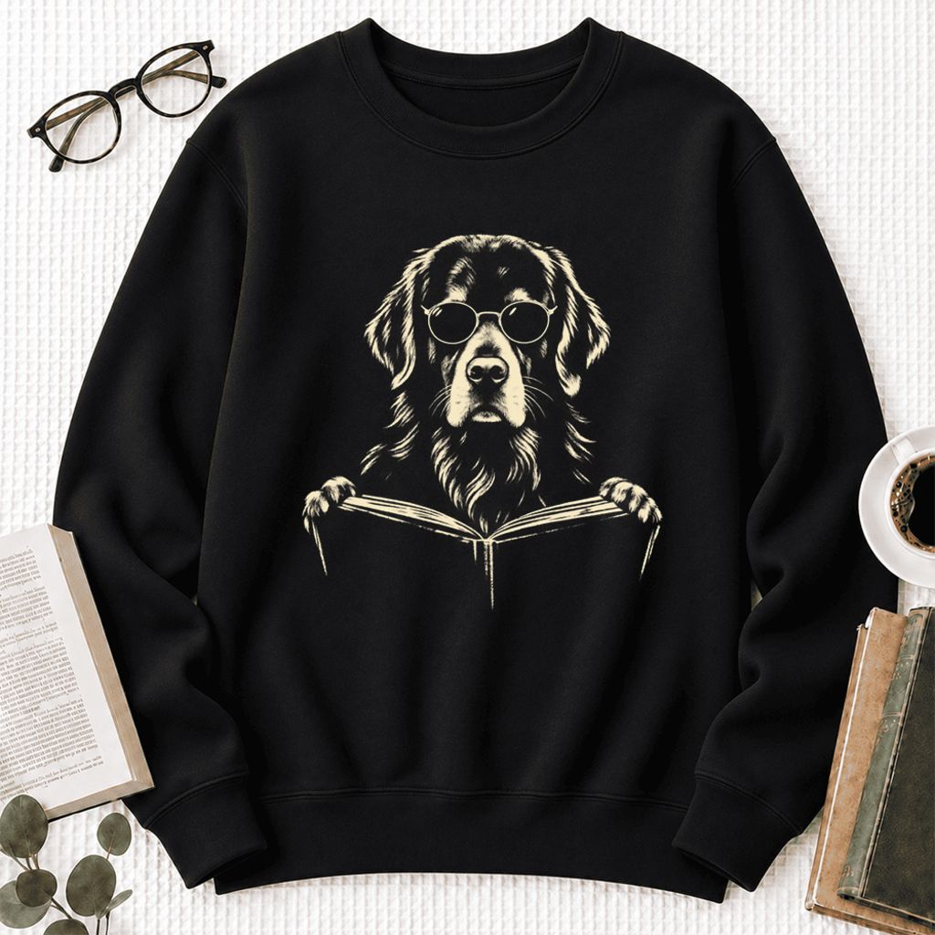 Golden Retriever Reading Book Softstyle Sweatshirt | Golden Retriever Gift Black