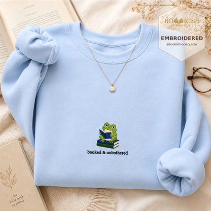 Booked and Unbothered Embroidered Sweatshirt | Reader Gift Light Blue
