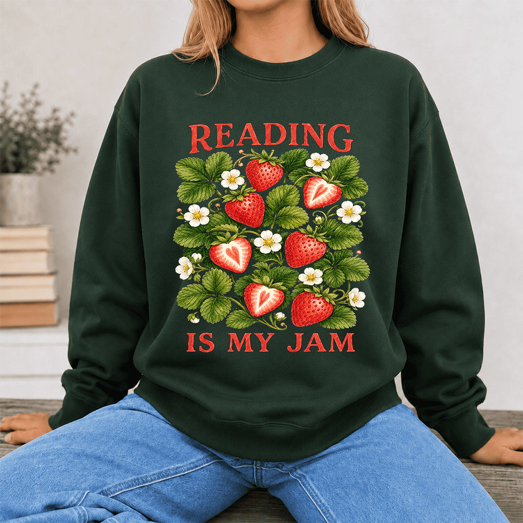 Reading Is My Jam Crewneck Sweatshirt | Reader Gift Forest Green